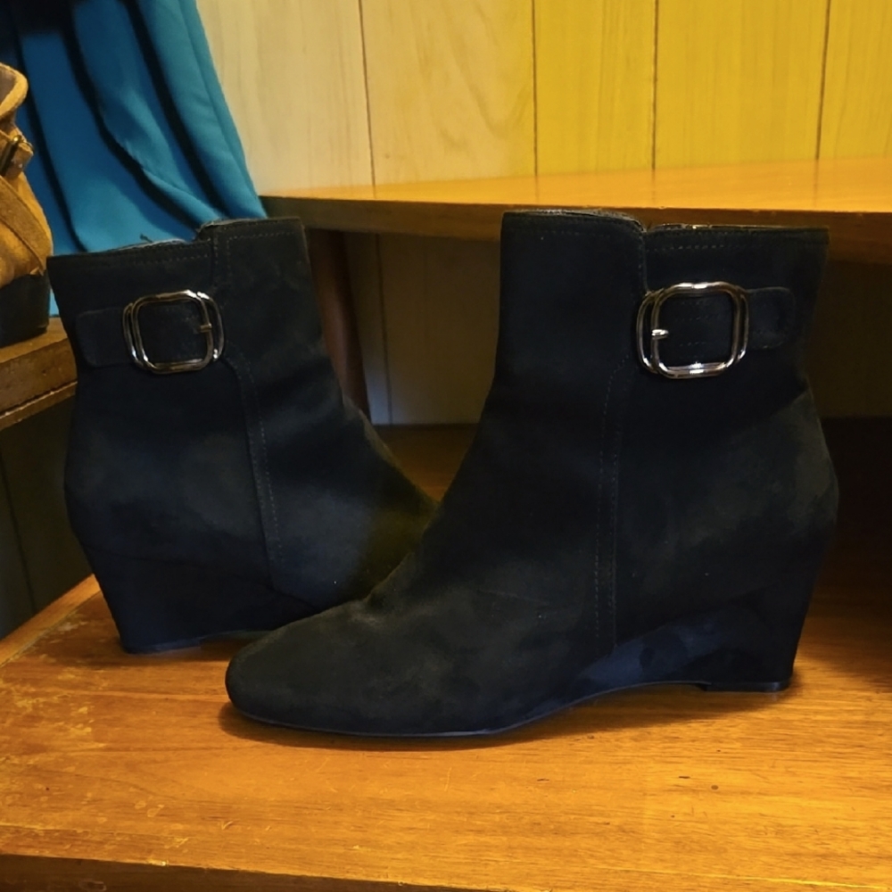 Black Suede Ankle Boots with Buckle Size 11